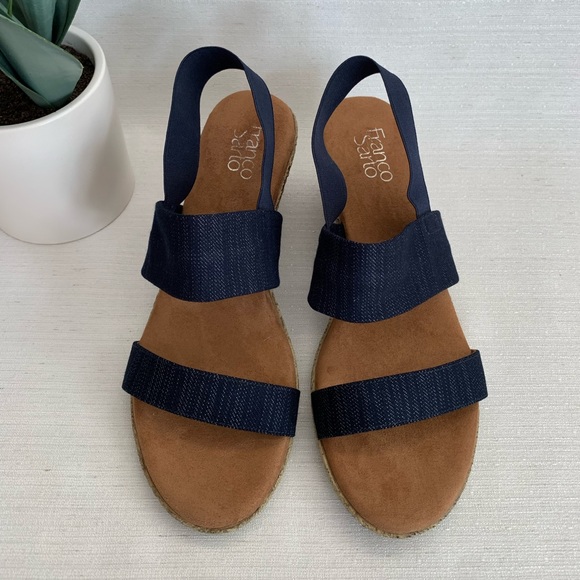 Franco Sarto Irene Dark Denim Elastic Wedge Sandals Woman’s 11 - Picture 2 of 9